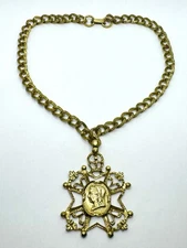 Vintage Heraldic Royal Crown Cameo Queen Coat of Arms Necklace Oversized Pendant