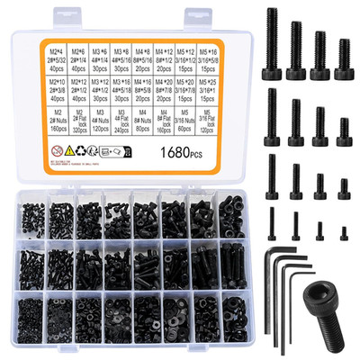 1680-teiliges Set mit metrischen Sechskantschrauben M2 M3 M4 M5, Muttern und Unt