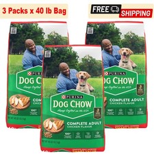3 Packs, Dog Chow Complete Adult with Real Chicken Dry Dog Food, 40-lb bag 0.50 per pound