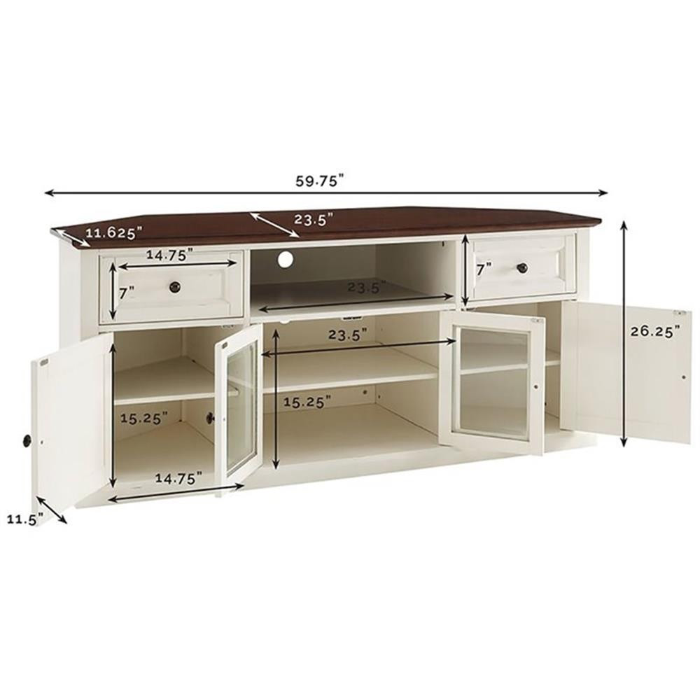 Pemberly Row Wood Corner TV Stand for TVs up to 65" in Mahogany/Distressed White