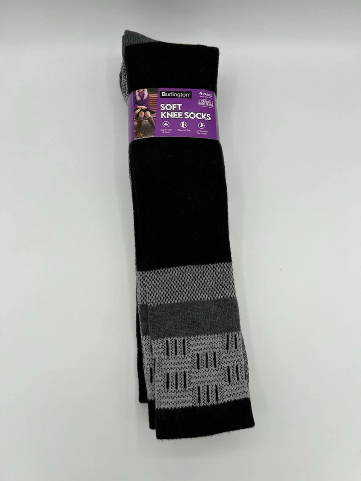 Calcetines Burlington hasta la rodilla negros y grises acrílicos suaves para mujer talla 4-10 NOS Foto 2 de 4