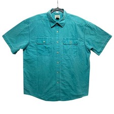 LL Bean Shirt Mens L Regular Teal Short Sleeve Traditional Fit Cotton Button Up