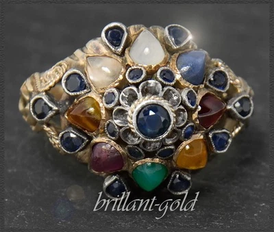 Antiker Edelstein Damen Cocktail Ring, 14K (585) Gold & Silber, Antik um 1880 - Bild 1 von 4