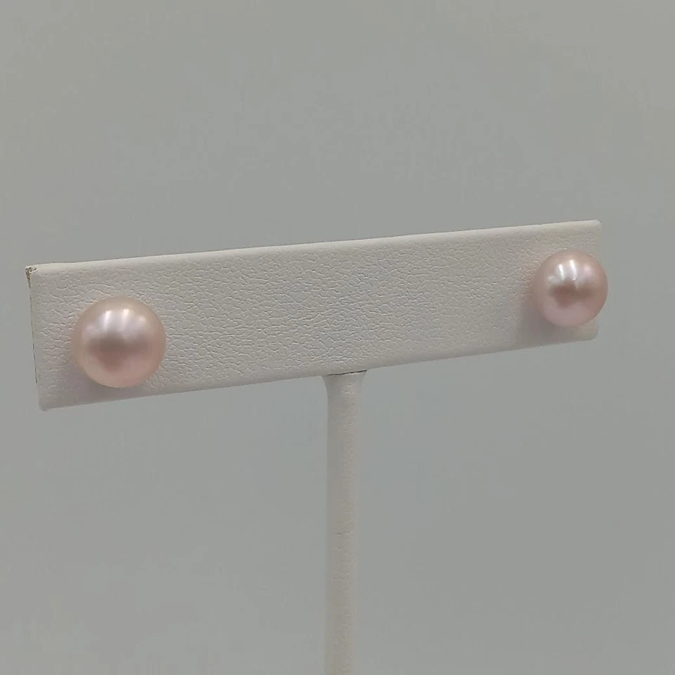 Aretes de oro amarillo de 14 quilates de 8,5 mm rosa claro suave con botones cultivados EE. UU. Foto 4 de 4