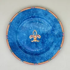 Philippe DeShoulieres Fleur de Lys Salad Plate 8.5 in Limoges Blue Yellow Edge