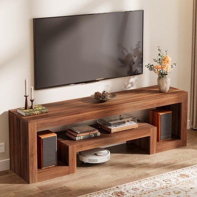 63-Inch Farmhouse TV Stand with Open Storage Shelves for 55/60/65/75-Inch TVs