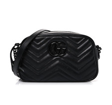 Gucci Black Quilted Chevron GG Logo Crossbody Bag, Zip Closure, Black HW