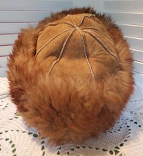 VTG Genuine Shearling Sheepskin Suede Cossack Hat Russian Zhivago Pillbox 28.5"