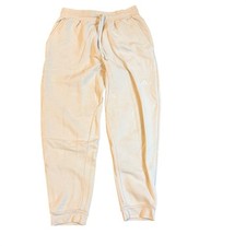 Adidas Womens Fleece Joggers Beige Cream Drawstring Sweatpants Embroidered Logo