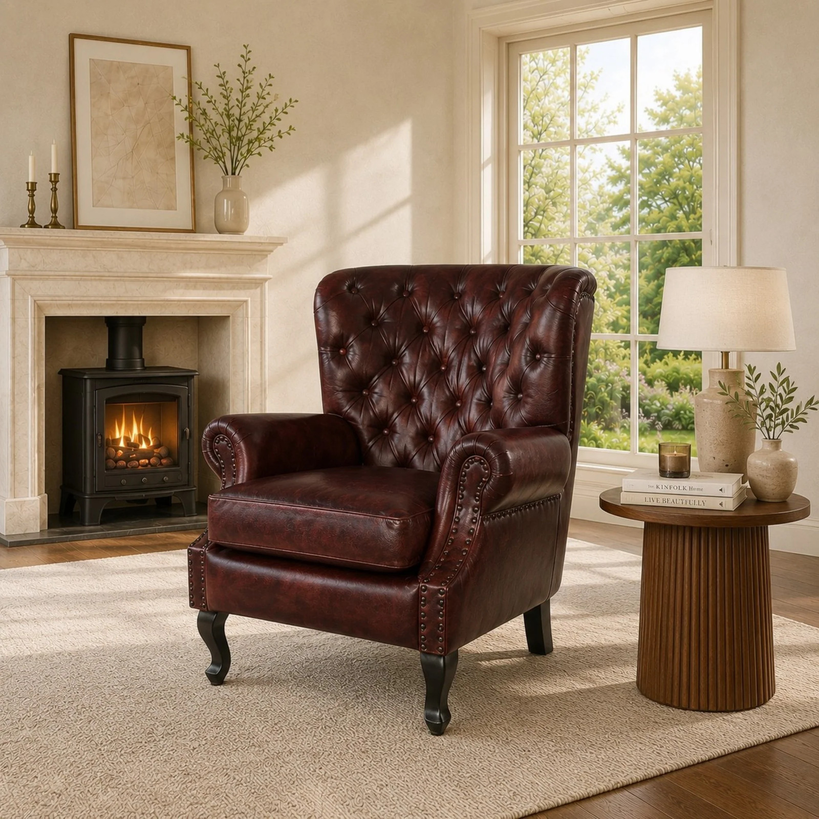 ELM Home and Garden Hampton Oxblood Red Leather Wingback Chair