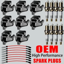 8X OEM Ignition Coils & Iridium Spark Plugs & Wires For Chevy GMC 4.8L 5.3L 6.0L