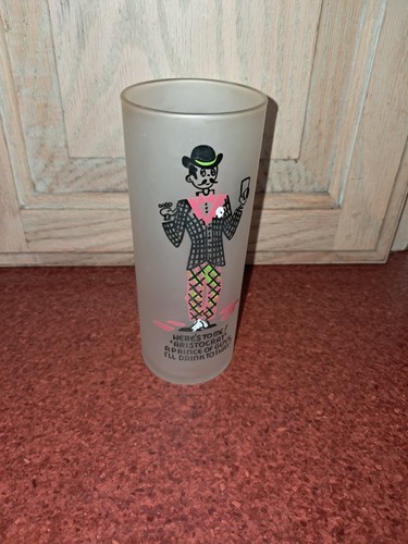 Vintage MCM Federal Frosted Glass Tom Collins Tumblers "Here's To" Set Of 4 - Picture 3 of 5