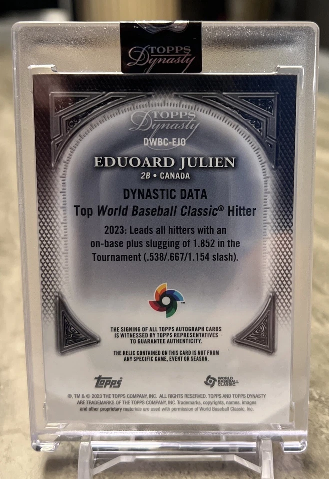 2023 TOPPS DYNASTY EDUOARD JULIEN  WBC PATCH AUTO 2/10 CANADA TWINS RARE - Image 2 of 2