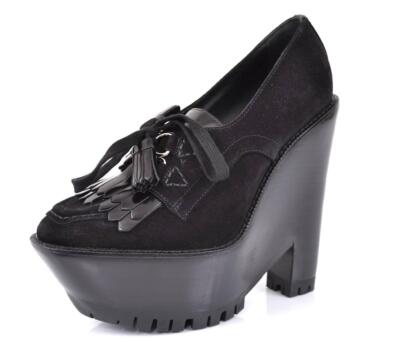 New Burberry Prorsum Runway Black Suede Tassels Wedge Bootie Shoes