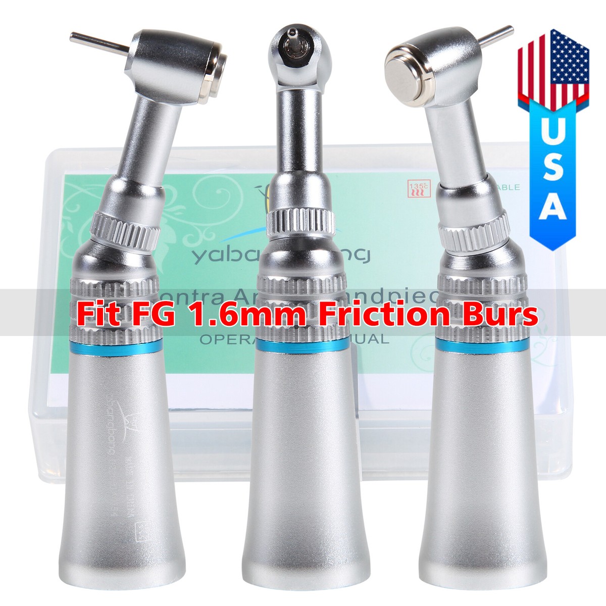 3 Dental Slow low Speed Contra Angle Push Button Handpiece Fit NSK FG 1.6mm | UK