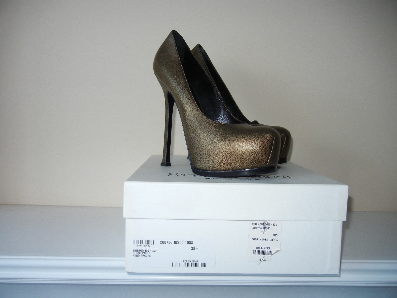 YSL YVES SAINT LAURENT TRIBTOO 105 DÉCOLLETÉ PLATFORM BRONZO TAGLIA 38 5 8