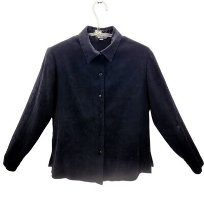 BCBG MaxAzria Vintage Black Microfiber Faceted Button Up Dess Shirt Blouse