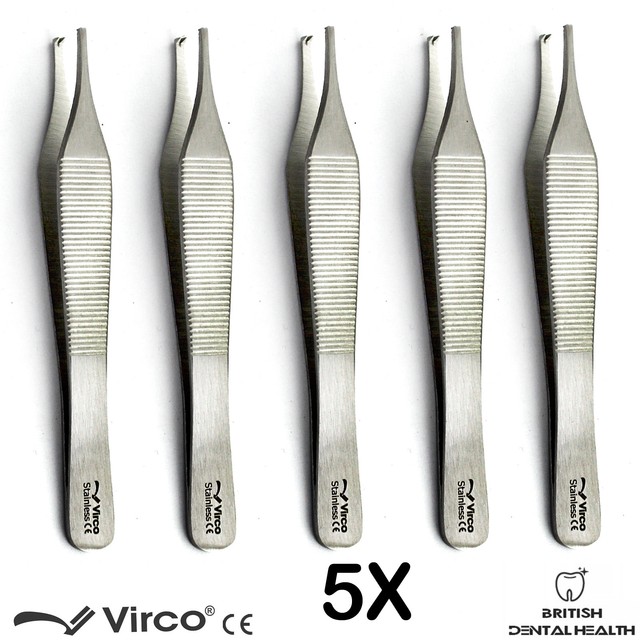 5X ADSON KOCHER DISSECTING DRESSING TISSUE FORCEPS 1X2 TOOTHED TWEEZERS