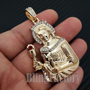 Authentic HIP HOP ICY CUBIC ZIRCONIA GOLD PLATED SANTA BARBARA CHARM PENDANT