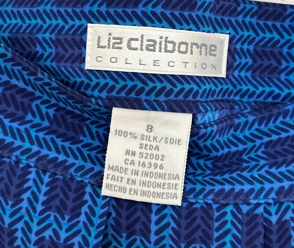 Falda midi plisada 100 % seda vintage colección Liz Claiborne estampado azul talla 8 Foto 4 de 4
