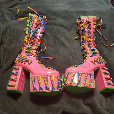 Club Exx Pink Rave Kandi Beaded Platform Shoes Size 7 | eBay