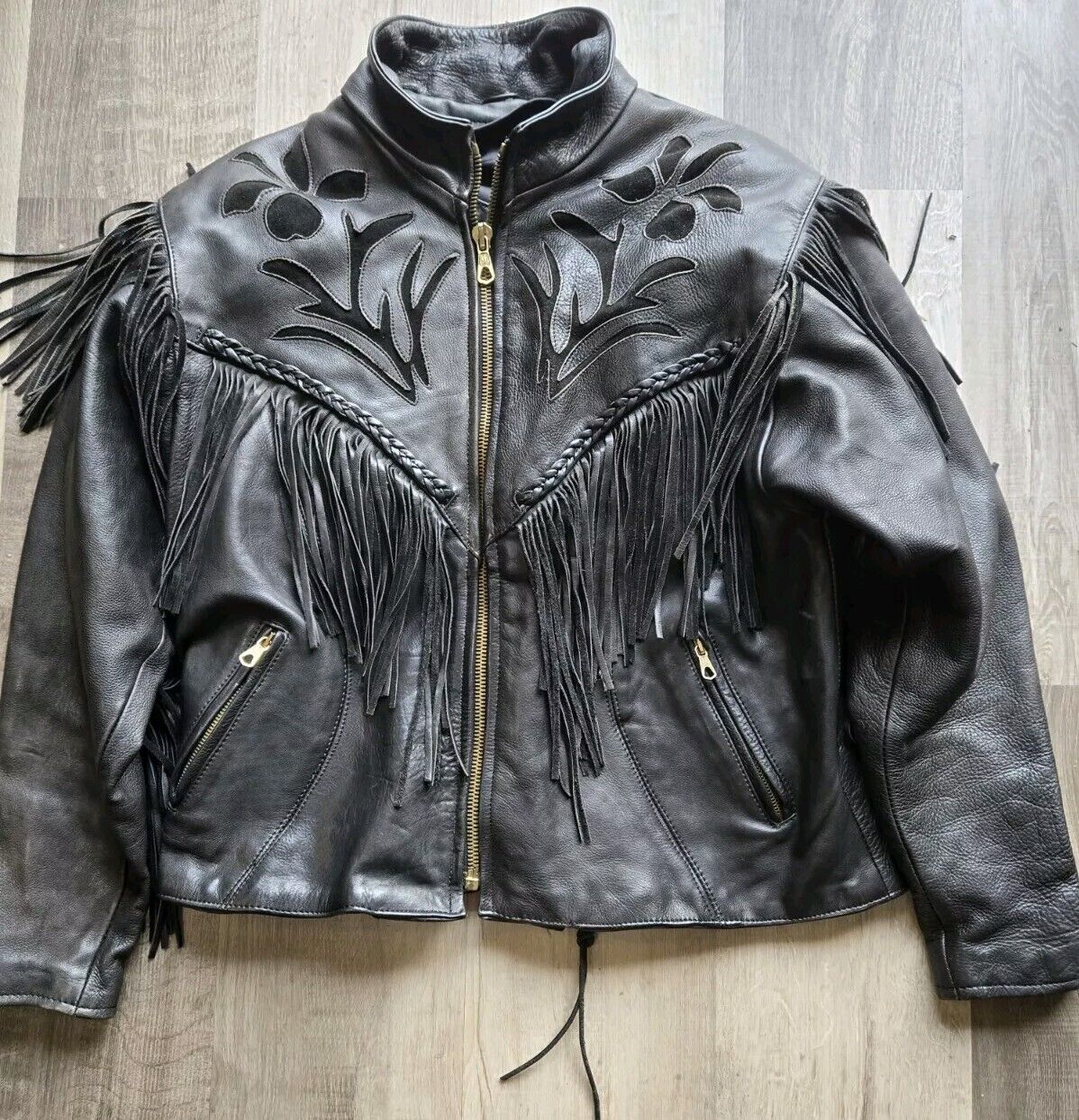 HOT LEATHERS Women’s Black Genuine Leather Long Fringe Motorcycle Jacket Size 14