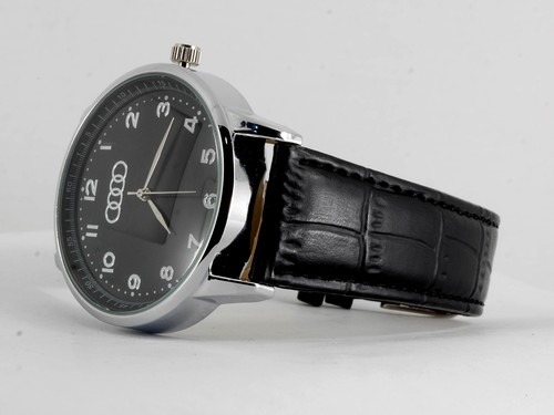 audi mens stainless steel black dial black leather strap sport