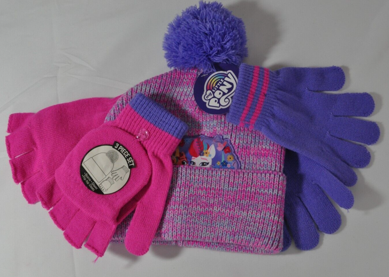 MY LITTLE PONY Cappello Bambina Guanti e Guanti Infradito Set 3 Pezzi Accessori ABG Nuovo con etichette