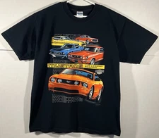 VTG Y2K Ford Mustang Legend Reborn History T Shirt Black Graphic Tee Size Large