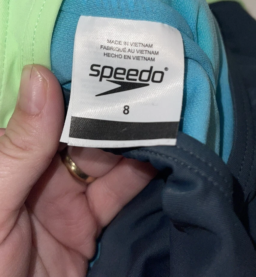Traje de baño Speedo niñas malla empalme correa gruesa de una pieza talla 8 gris azul Foto 4 de 4