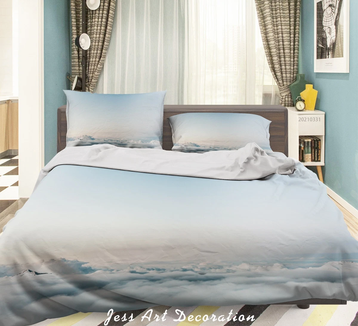 Set Copripiumino King Size AIKASY 7 Pezzi Floreale: Piumino, Lenzuola E Federe, Blu Navy, Microfibra
