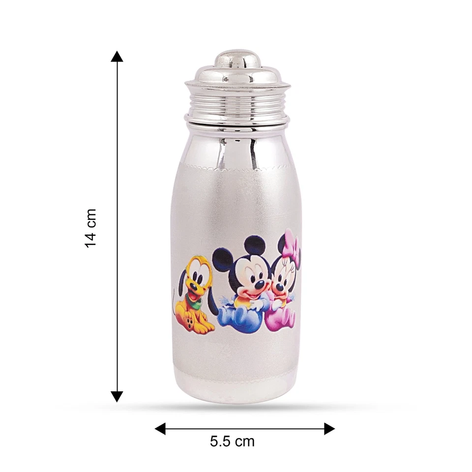 Biberón de leche para bebé de plata de ley con estampado de Mickey y mini ratón Foto 2 de 4