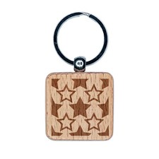 Star Pattern Patriotic July 4 Background Engraved Wood Square Keychain Tag Charm