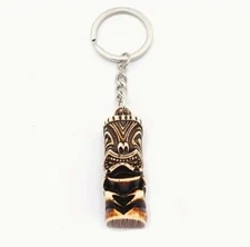 Polynesian Hawaiian Tiki Key Chain 3-D Metal Ring 2" L White Brown - New