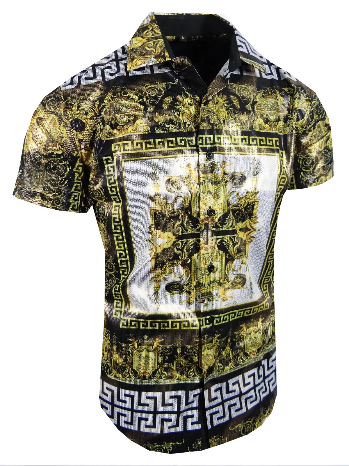 Men Short Sleeve Shirt Italian Floral Shiny Gold Stripe Flip-Cuff Stretch Slim 2
Opens in a new wind