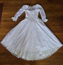Vintage 80s Dance Allure White Lace Bows Wedding Prom Party Dress Union Made USA