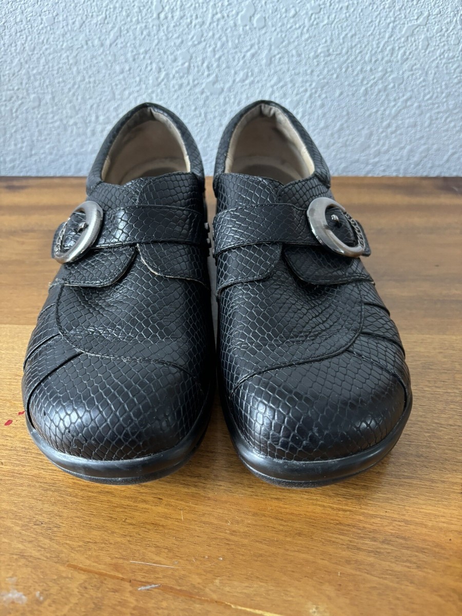 Alegria Khloe Black Leather Snakeskin Print Slip on Shoes Size 39