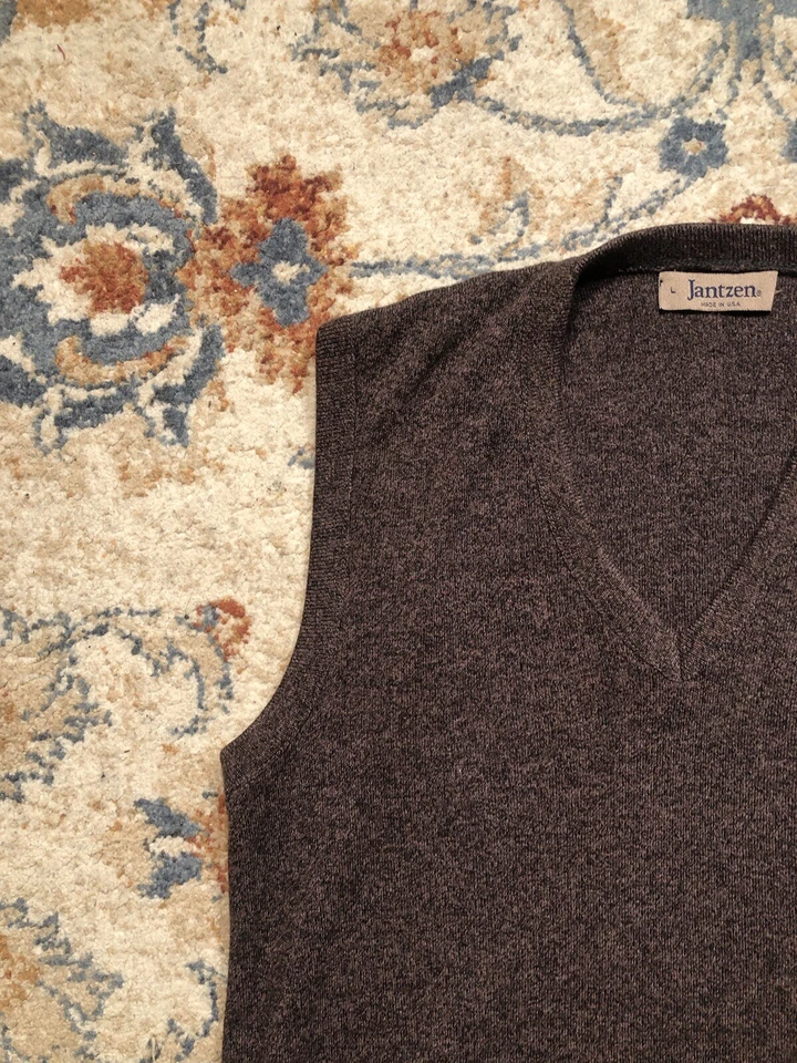JANTZEN Sweater Vest Mens Medium M Brown V Neck Made In USA - Image 3 of 4