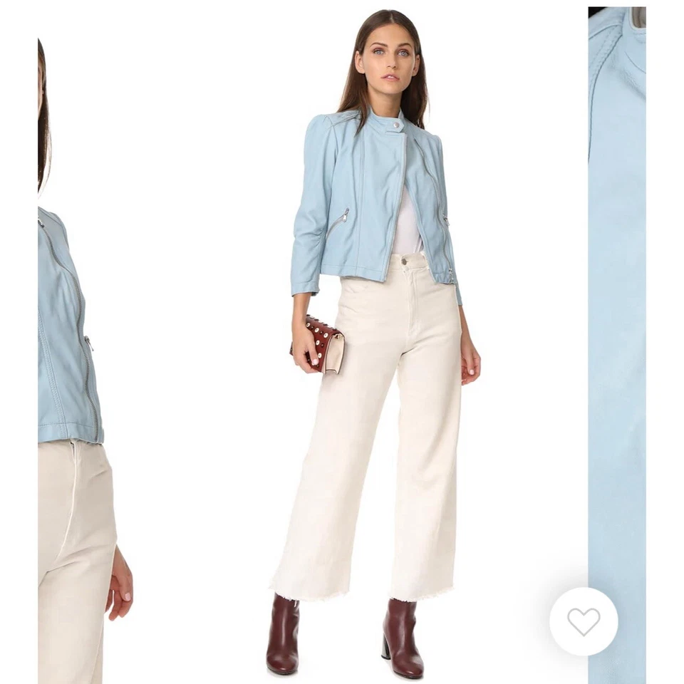 Chaqueta de cuero lavado azul claro Rebecca Taylor talla 4 Foto 4 de 4