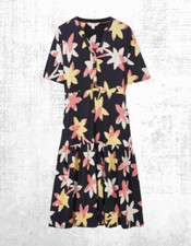 Ex White Stuff Women’s Jersey Cotton SS Dress in Black Multi Petite (Defect)