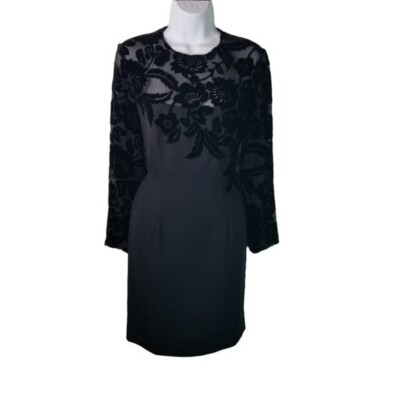 carmen marc valvo black cocktail dress Carmen Marc Valvo Signature Vintage 90s Cocktail Black Lace Beaded Halter Dress