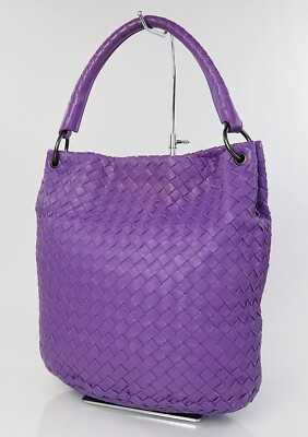 Authentic BOTTEGA VENETA Purple Woven Leather Tote Bag Purse