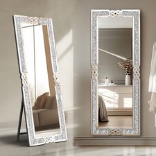 Large Crushed Diamond Wall Mirror Diamante Gems Crystal Sparkly Silver Home D co