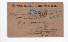 FIUME LETTERA TASSATA 3/5/1923 DALLE POSTE, TELEGRAFI E TELEFONI  PER FIRENZE