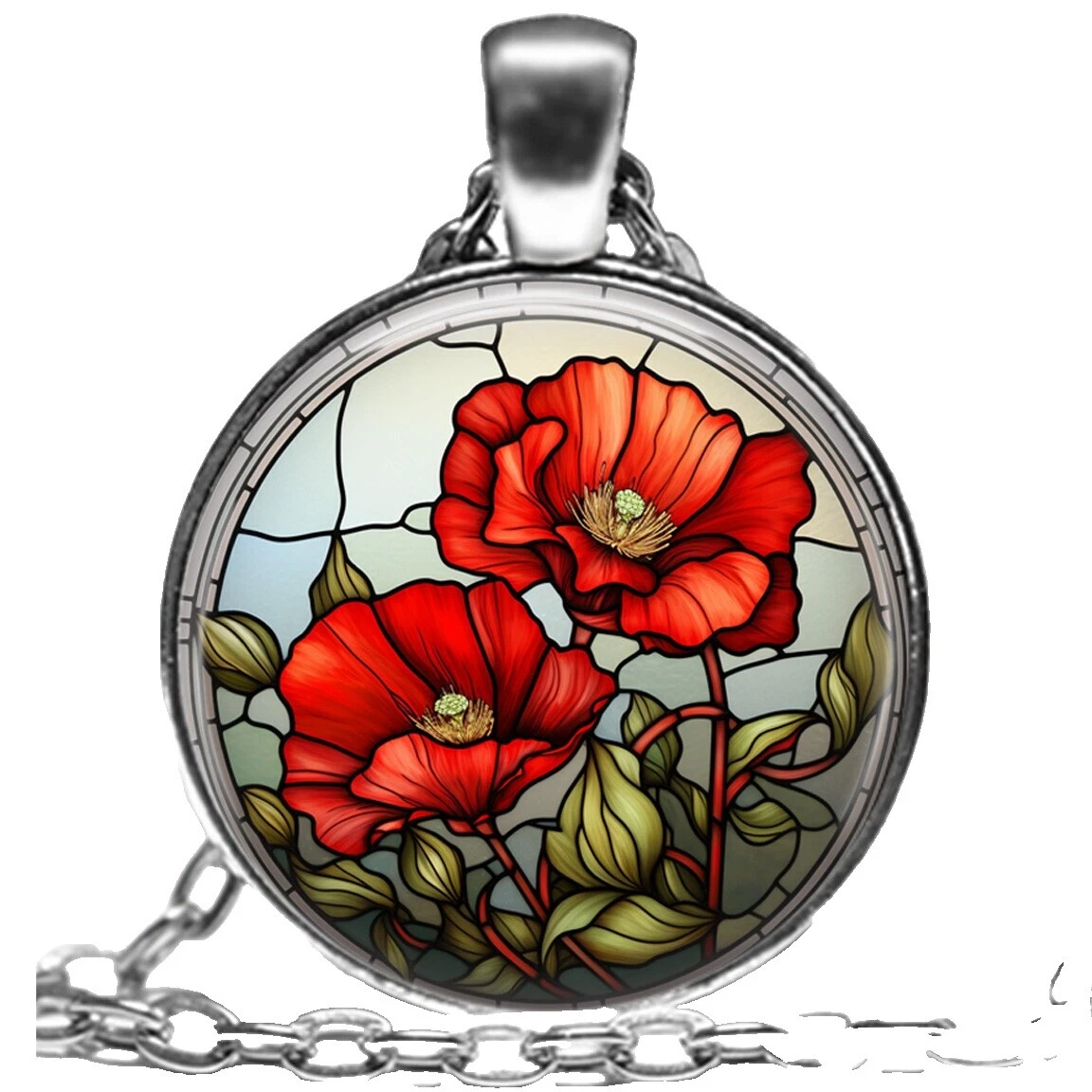 Glass Silver Plated Flowers & Plants Fashion Necklaces & Pendants