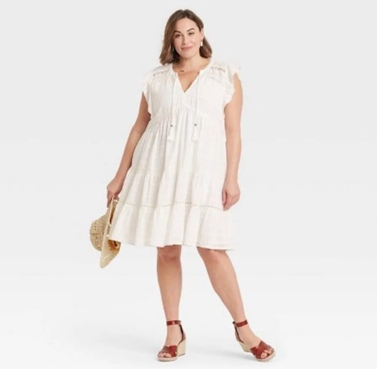 white boho shift dress Virmaxy 2026 Women's Relaxed Shift Maxi Dress Adjustable Spaghetti Strap Square Neck Allover Floral Eyelet Lace Lined Solid White Boho Casual Beach