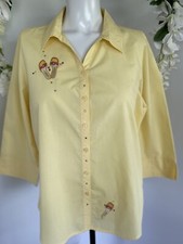 Vintage Blouse Yellow w Rhinestone Flip Flop Appliques 70's Renee Brand Sz Small