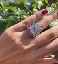 Emerald Cut Center 5.24CT CZ With Surrounded By Kite  Baguette Shape CZ Ring
