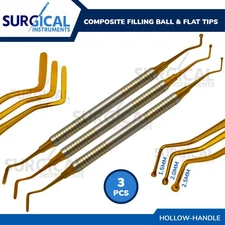 3 Pcs Dental Composite Filling Instrument Ball Tip Burnisher Flat Spatula Gold