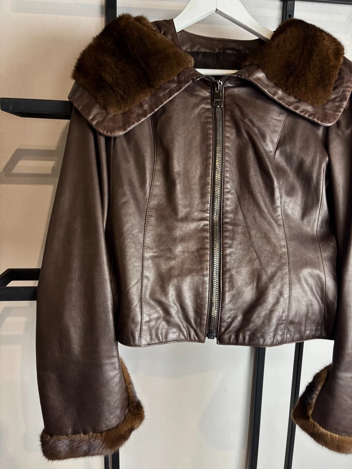 00s  0OPIUM JAPANESE RICK OWENS TYPE! RARE LUXURY FUR/LEATHER CROPPED JACKET - Image 3 of 4